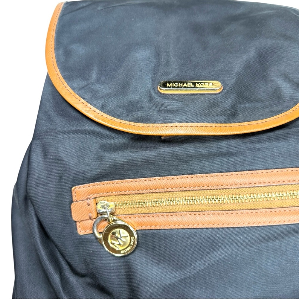 Michael Kors Black Nylon Backpack Bag with Brown Trim and Canvas Straps - Picture 3 of 6